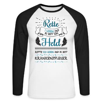 Rette 1 Leben - Krankenpfleger. Stolz auf Beruf. - Unisex Baseballshirt langarm - Weiß/Schwarz - Vorne - Nik (191cm)