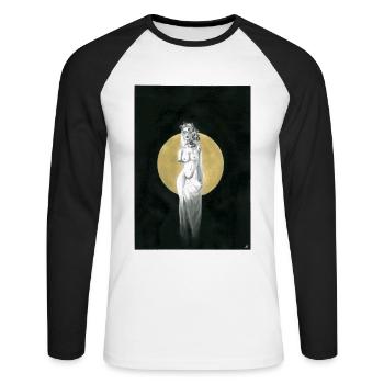 Dunkle Medusa - Unisex Baseballshirt langarm - Weiß/Schwarz - Vorne - Nik (191cm)