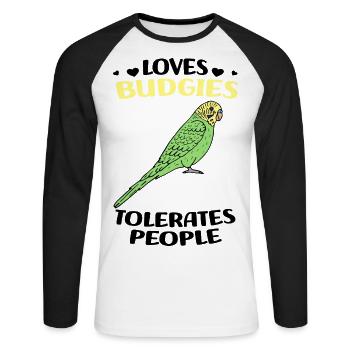 Perruche ondulée - T-shirt baseball manches longues Homme - blanc/noir - Devant - Nik (191cm)