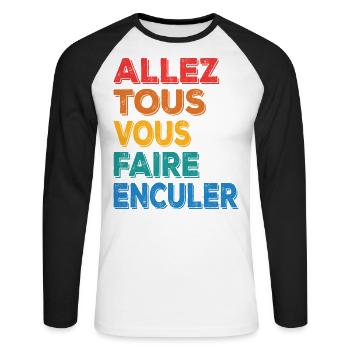 LASST EUCH ALLE IN DEN ARSCH FICKEN - Unisex Baseballshirt langarm - Weiß/Schwarz - Vorne - Nik (191cm)