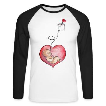 Maman et bébé sont connectés au cœur - T-shirt baseball manches longues Homme - blanc/noir - Devant - Nik (191cm)