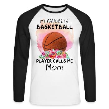 Aquarelle Basket-ball Maman - T-shirt baseball manches longues Homme - blanc/noir - Devant - Nik (191cm)
