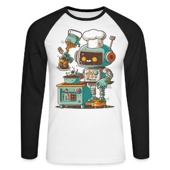 Cuisinier mécanique - T-shirt baseball manches longues Homme - blanc/noir - Devant - Nik (191cm)