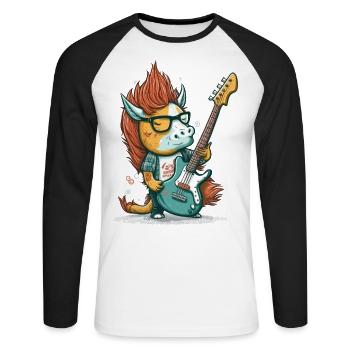Rock On Unicorn - Unisex Long Sleeve Baseball T-Shirt - white/black - Front - Nik (191cm)