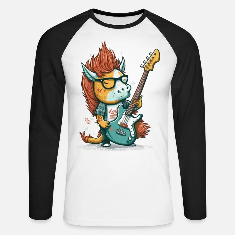 Rock auf Einhorn - Unisex Baseballshirt langarm - Weiß/Schwarz