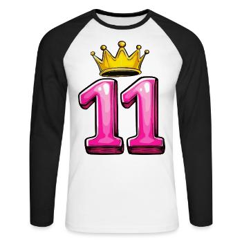 11 Zahl Krone - Unisex Baseballshirt langarm - Weiß/Schwarz - Vorne - Nik (191cm)