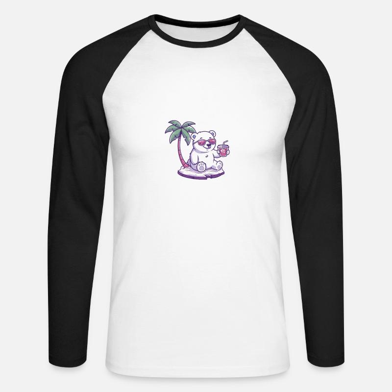 Eisbär Sommer Strand Comic - Unisex Baseballshirt langarm - Weiß/Schwarz