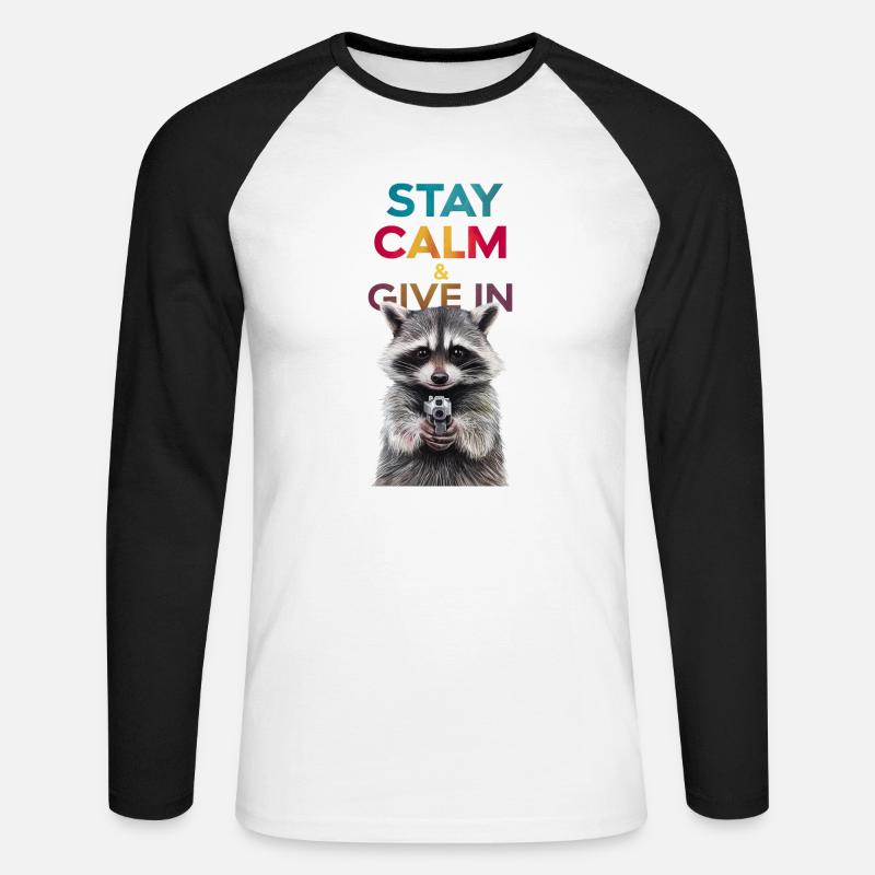 Meme Waschbär - Unisex Baseballshirt langarm - Weiß/Schwarz