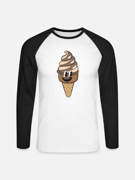 Retro Cartoon Eiscreme - Unisex Baseballshirt langarm - Weiß/Schwarz