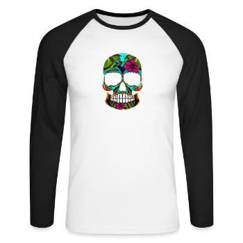 Skill Mexiko - Unisex Baseballshirt langarm - Weiß/Schwarz - Vorne - Nik (191cm)