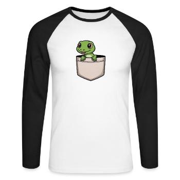 Funny Lizard in Pocket - Cute Reptile Product Gift - Unisex Long Sleeve Baseball T-Shirt - white/black - Front - Nik (191cm)