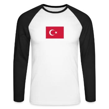 Nationalflagge der Türkei - Unisex Baseballshirt langarm - Weiß/Schwarz - Vorne - Nik (191cm)