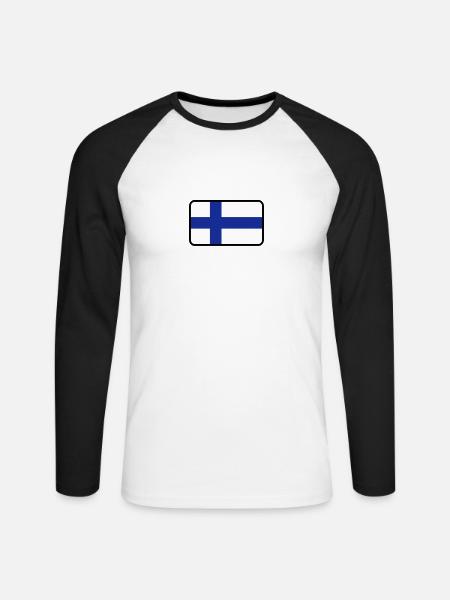 National Flag Of Finland - Unisex Long Sleeve Baseball T-Shirt - white/black