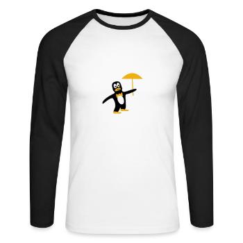 Pinguin mit Schirm in Deinen Wunschfarben - Unisex Baseballshirt langarm - Weiß/Schwarz - Vorne - Nik (191cm)