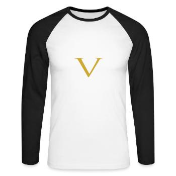 Numéro 5 Chiffre romain V Or - T-shirt baseball manches longues Homme - blanc/noir - Devant - Nik (191cm)