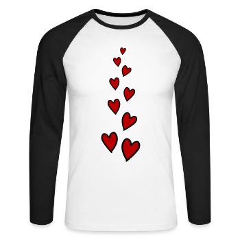 Symbole de l’amour des cœurs - T-shirt baseball manches longues Homme - blanc/noir - Devant - Nik (191cm)