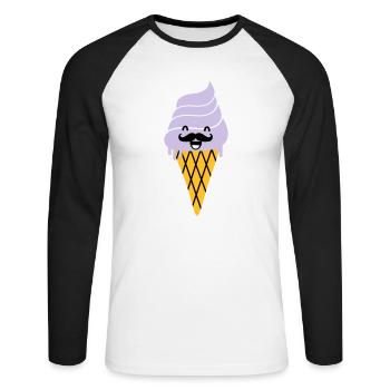 ice cream with moustache - Eis mit Bart - Unisex Baseballshirt langarm - Weiß/Schwarz - Vorne - Nik (191cm)
