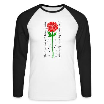 Alles, was schön ist, geht einen dornigen Weg - Unisex Baseballshirt langarm - Weiß/Schwarz - Vorne - Nik (191cm)