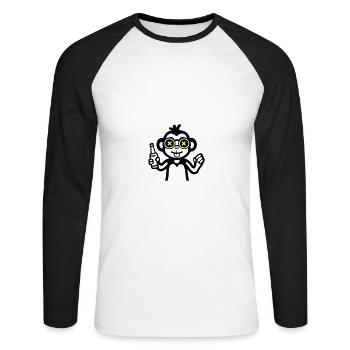 Affe Drinking Lustig Bier - Unisex Baseballshirt langarm - Weiß/Schwarz - Vorne - Nik (191cm)