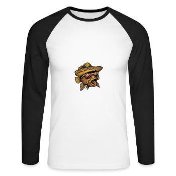 Poisson rouge Bande dessinée Drôle Sombrero - T-shirt baseball manches longues Homme - blanc/noir - Devant - Nik (191cm)