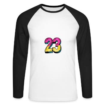 23 Symbole numérique - T-shirt baseball manches longues Homme - blanc/noir - Devant - Nik (191cm)
