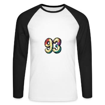 93 Symbole numérique - T-shirt baseball manches longues Homme - blanc/noir - Devant - Nik (191cm)