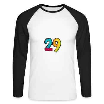29 Symbole numérique - T-shirt baseball manches longues Homme - blanc/noir - Devant - Nik (191cm)
