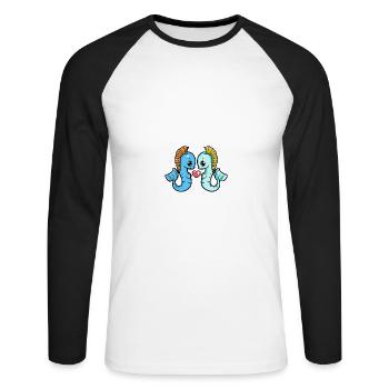 Hippocampe Couple Saint-Valentin - T-shirt baseball manches longues Homme - blanc/noir - Devant - Nik (191cm)
