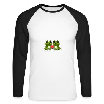 Grenouille Couple Saint-Valentin - T-shirt baseball manches longues Homme - blanc/noir - Devant - Nik (191cm)