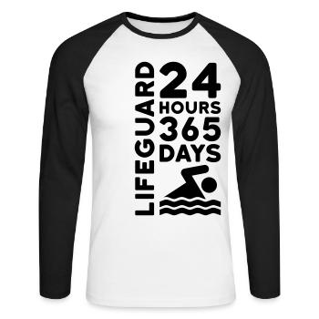 24 hours 365 days lifeguard (swimmers, waves) - Unisex Long Sleeve Baseball T-Shirt - white/black - Front - Nik (191cm)