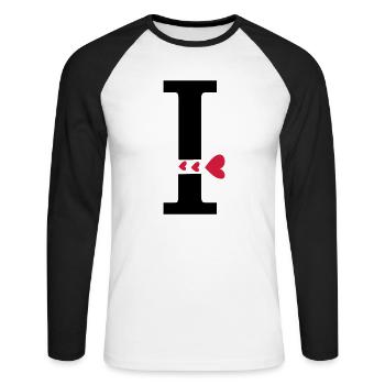 Großbuchstabe I mit Herzen - Unisex Baseballshirt langarm - Weiß/Schwarz - Vorne - Nik (191cm)