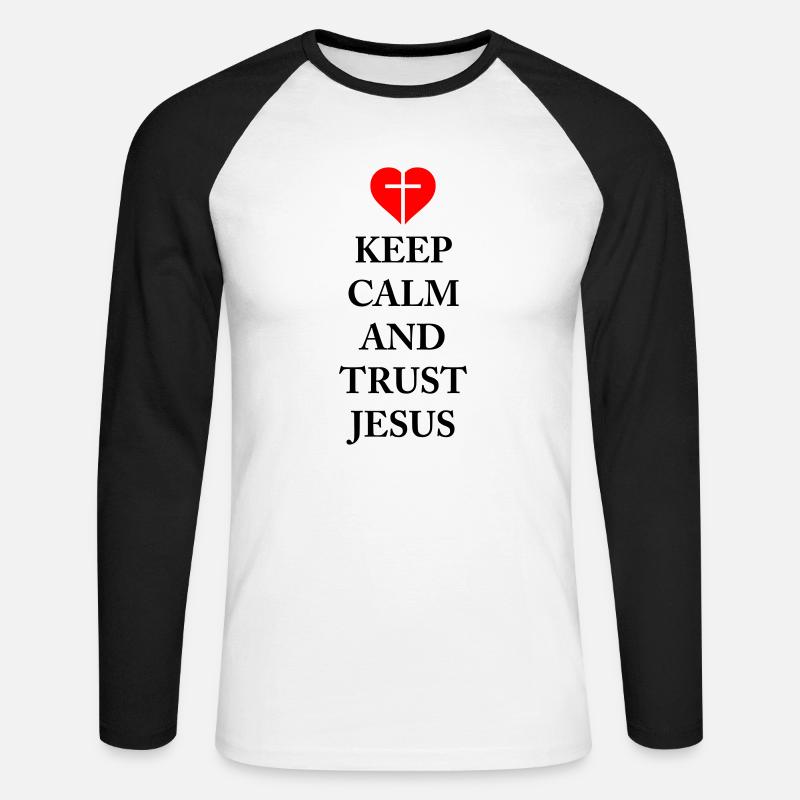 Keep Calm and trust Jesus - Unisex Baseballshirt langarm - Weiß/Schwarz