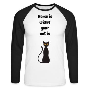 Home is where your cat is - Unisex Baseballshirt langarm - Weiß/Schwarz - Vorne - Nik (191cm)