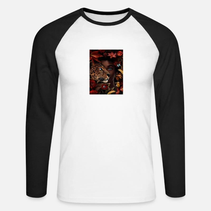 Leopard mit Menschen Gesicht - Unisex Baseballshirt langarm - Weiß/Schwarz