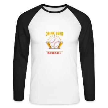 Buvez de la bière et regardez le baseball -bi - T-shirt baseball manches longues Homme - blanc/noir - Devant - Nik (191cm)