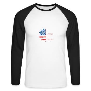 Land der Freien wegen der mutigen patriotischen Bl - Unisex Baseballshirt langarm - Weiß/Schwarz - Vorne - Nik (191cm)