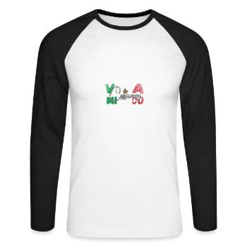 Funny quote Viva Mexico Cabrone - Mexican - Unisex Long Sleeve Baseball T-Shirt - white/black - Front - Nik (191cm)