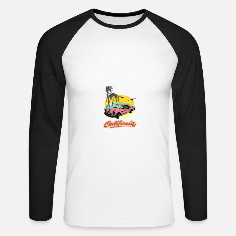 US Oldtimer am Strand - Unisex Baseballshirt langarm - Weiß/Schwarz
