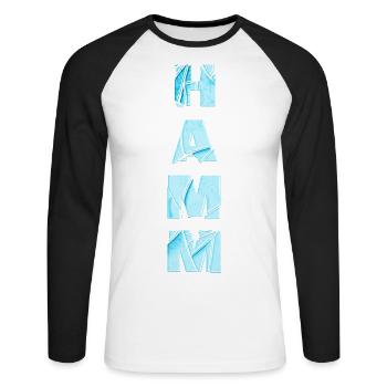 Hamm Deutschland Stadt Schrift Skyline Heimat - Unisex Baseballshirt langarm - Weiß/Schwarz - Vorne - Nik (191cm)