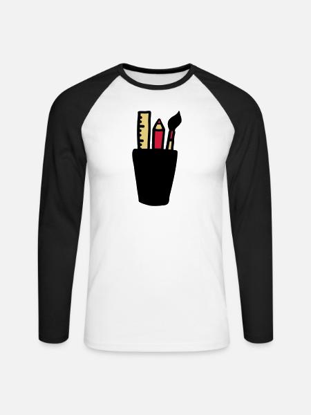 Pen - Brush - Ruler - Unisex Long Sleeve Baseball T-Shirt - white/black