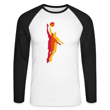 Joueurs de basket avec un ballon de basket - T-shirt baseball manches longues Homme - blanc/noir - Devant - Nik (191cm)