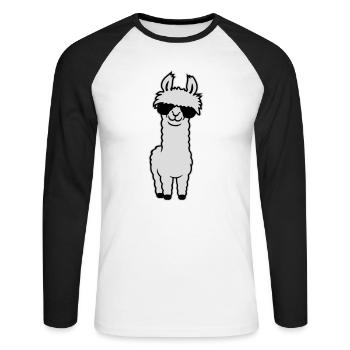 Cool Llama Alpaca Sunglasses Smiling Funny - Unisex Long Sleeve Baseball T-Shirt - white/black - Front - Nik (191cm)