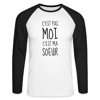 Bébé - Naissance - Enfant - Frère - Soeur - Humour - T-shirt baseball manches longues Homme - blanc/noir - Devant - Nik (191cm)