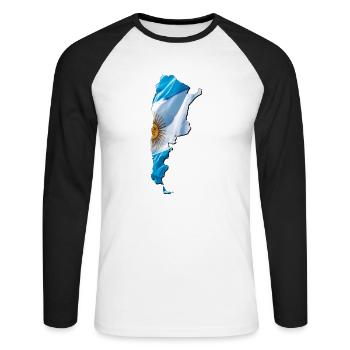 Argentinien Flagge in der Argentinien Landkarte - Unisex Baseballshirt langarm - Weiß/Schwarz - Vorne - Nik (191cm)