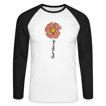 Flower Good Vibes - Unisex Baseballshirt langarm - Weiß/Schwarz - Vorne - Nik (191cm)