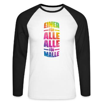 Malle all for a Mallorca saying - Unisex Long Sleeve Baseball T-Shirt - white/black - Front - Nik (191cm)