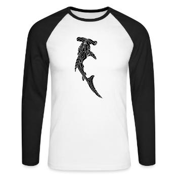 Der Hammerhai - Unisex Baseballshirt langarm - Weiß/Schwarz - Vorne - Nik (191cm)