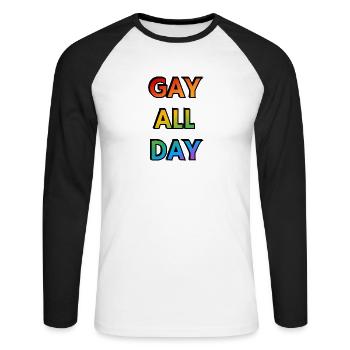 Gay All Day - Unisex Long Sleeve Baseball T-Shirt - white/black - Front - Nik (191cm)