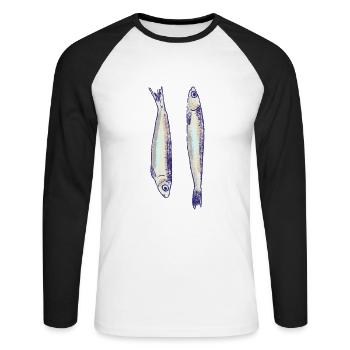 Deux sardines - T-shirt baseball manches longues Homme - blanc/noir - Devant - Nik (191cm)