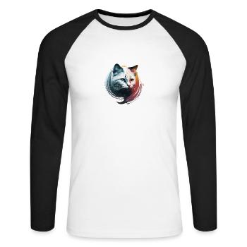 Chat blanc contraste chaleur froide - T-shirt baseball manches longues Homme - blanc/noir - Devant - Nik (191cm)